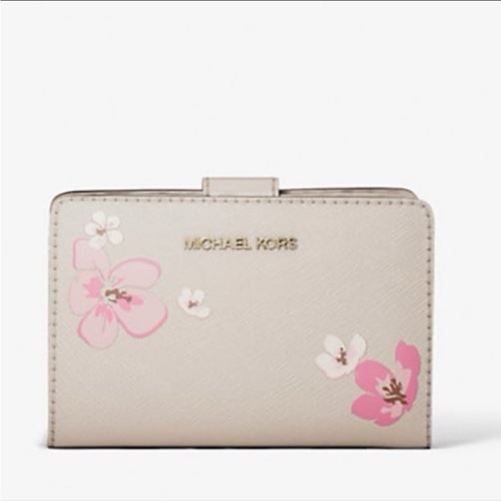 Michael Kors Jet Set Medium Floral Embellished Signature Logo Bi-Fold Wallet - Picture 2 of 15